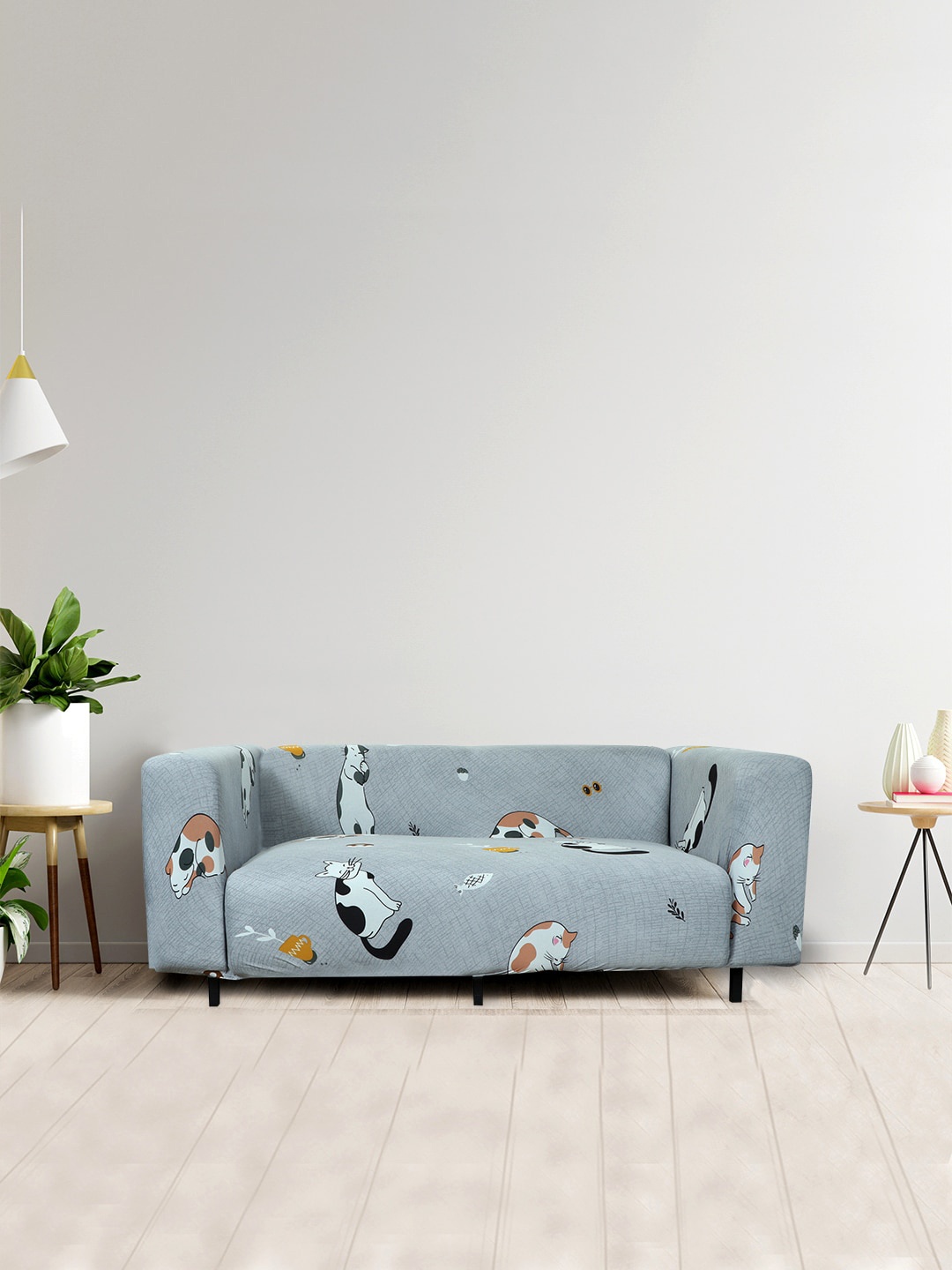 

HOUSE OF QUIRK Grey Printed 1-Seater Stretchable Non-Slip Sofa Cover