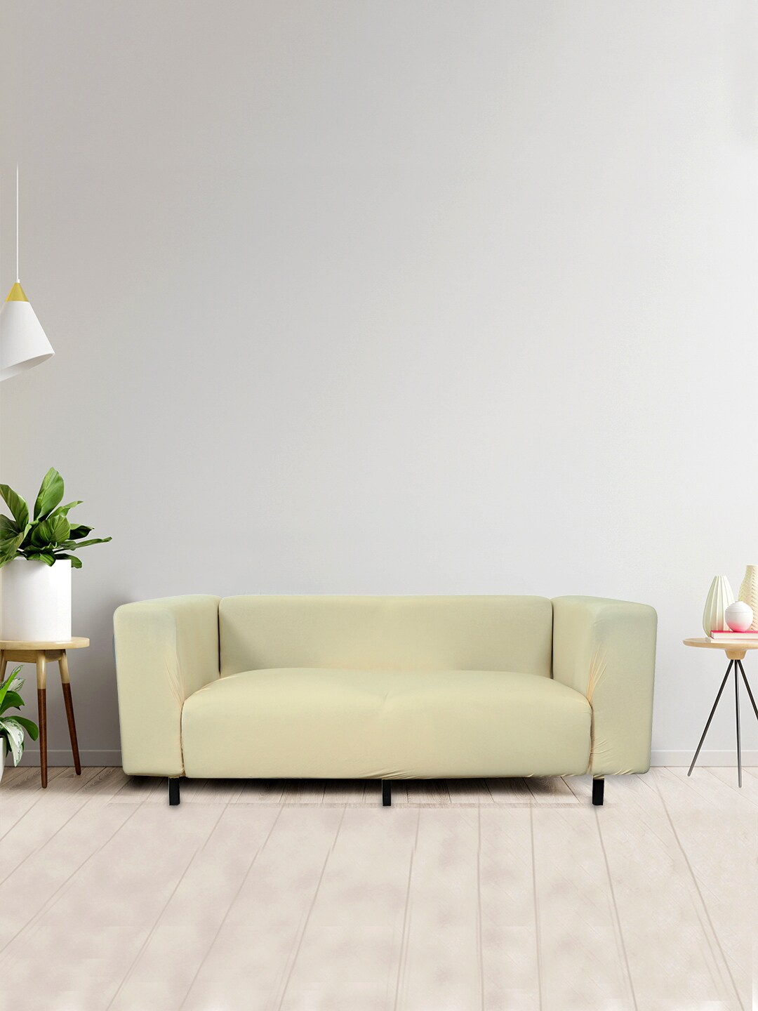 

HOUSE OF QUIRK Beige Solid 3-Seater Stretchable Non-Slip Sofa Cover