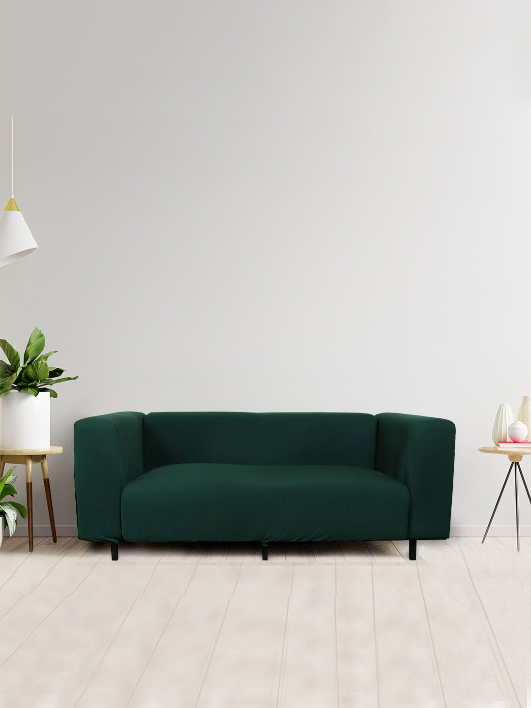 

HOUSE OF QUIRK Green Solid 3-Seater Non-Slip Sofa Cover