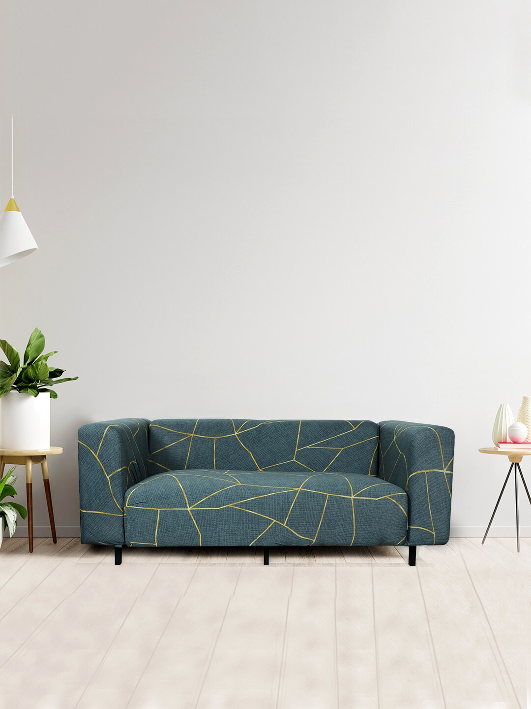 

HOUSE OF QUIRK Green & Yellow Printed 3-Seater Non-Slip Sofa Cover