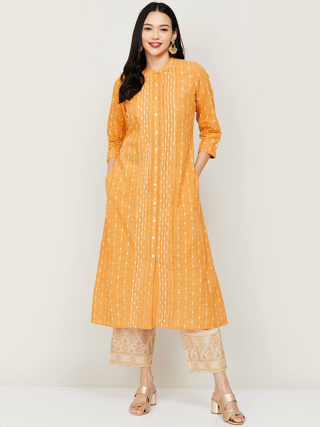 

Melange by Lifestyle Women Yellow & White Striped Kurta