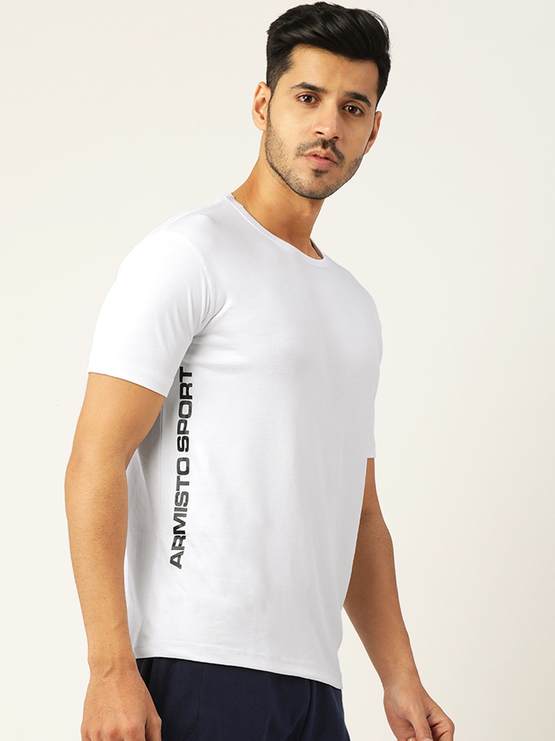 

ARMISTO Men White Brand Logo Dri-FIT Solid Sports T-shirt