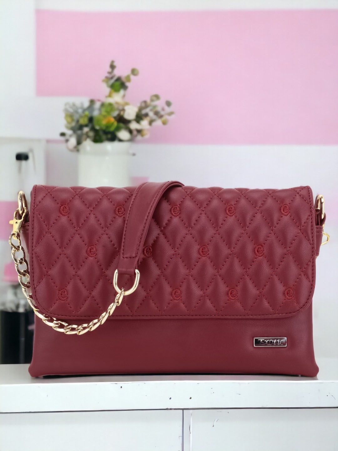 

Exotic Maroon PU Structured Sling Bag with Quilted