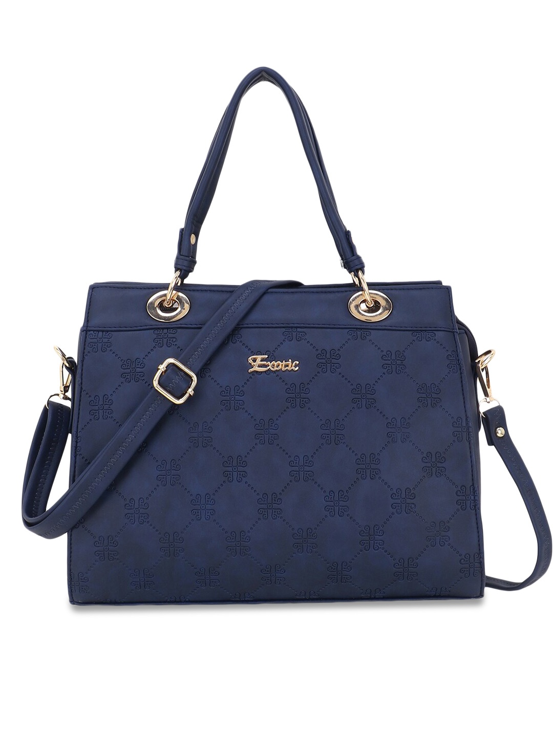 

Exotic Navy Blue Textured Structured Handheld Bag