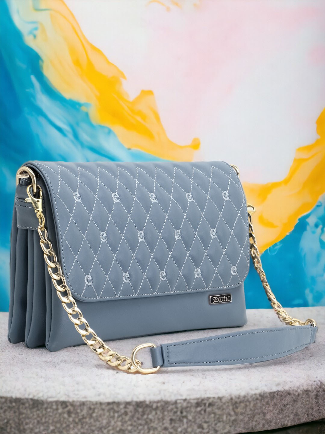 

Exotic Grey Textured Quilted Structured Sling Bag