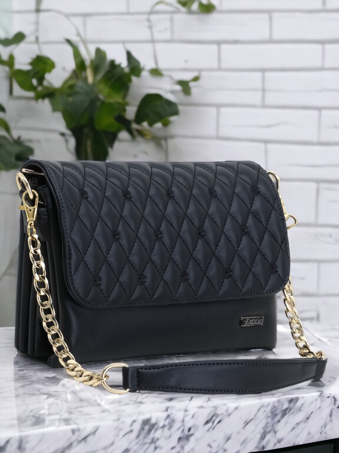 

Exotic Black Textured Structured Sling Bag