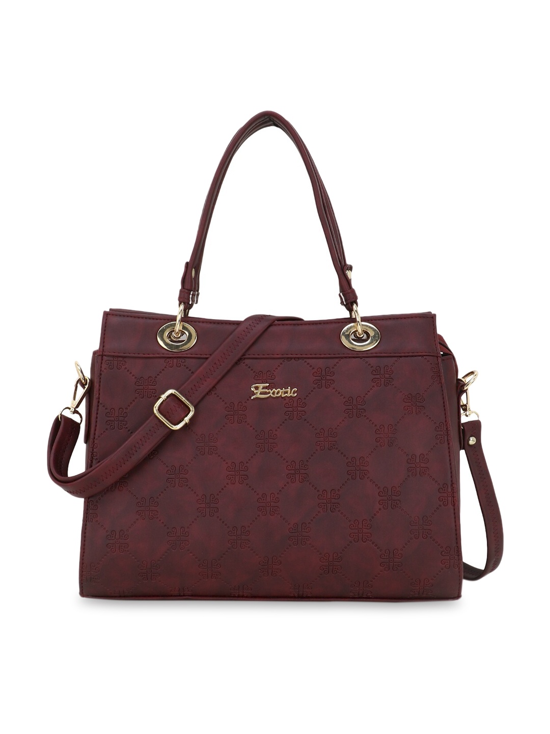 

Exotic Maroon Textured Structured Handheld Bag