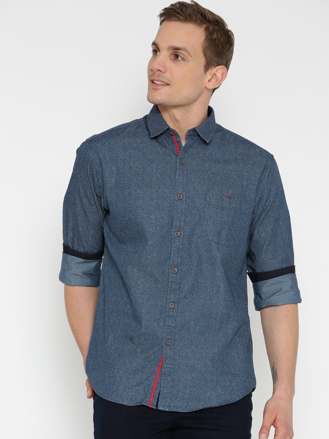 

Wills Lifestyle Men Blue Printed Casual Shirt