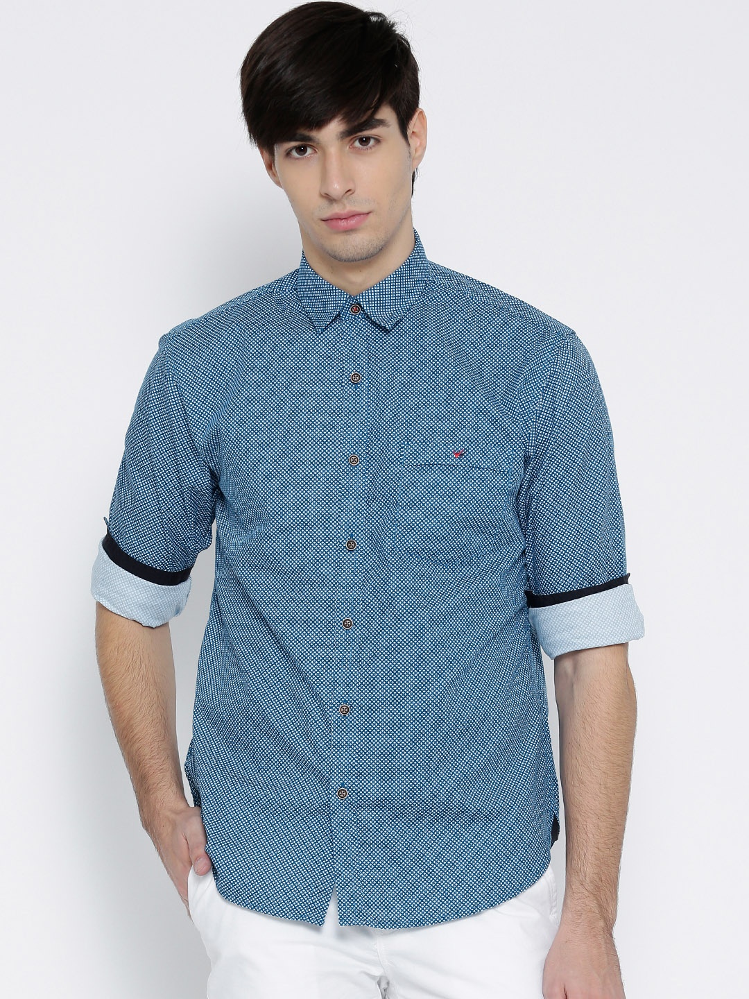 

Wills Lifestyle Men Blue Printed Casual Shirt