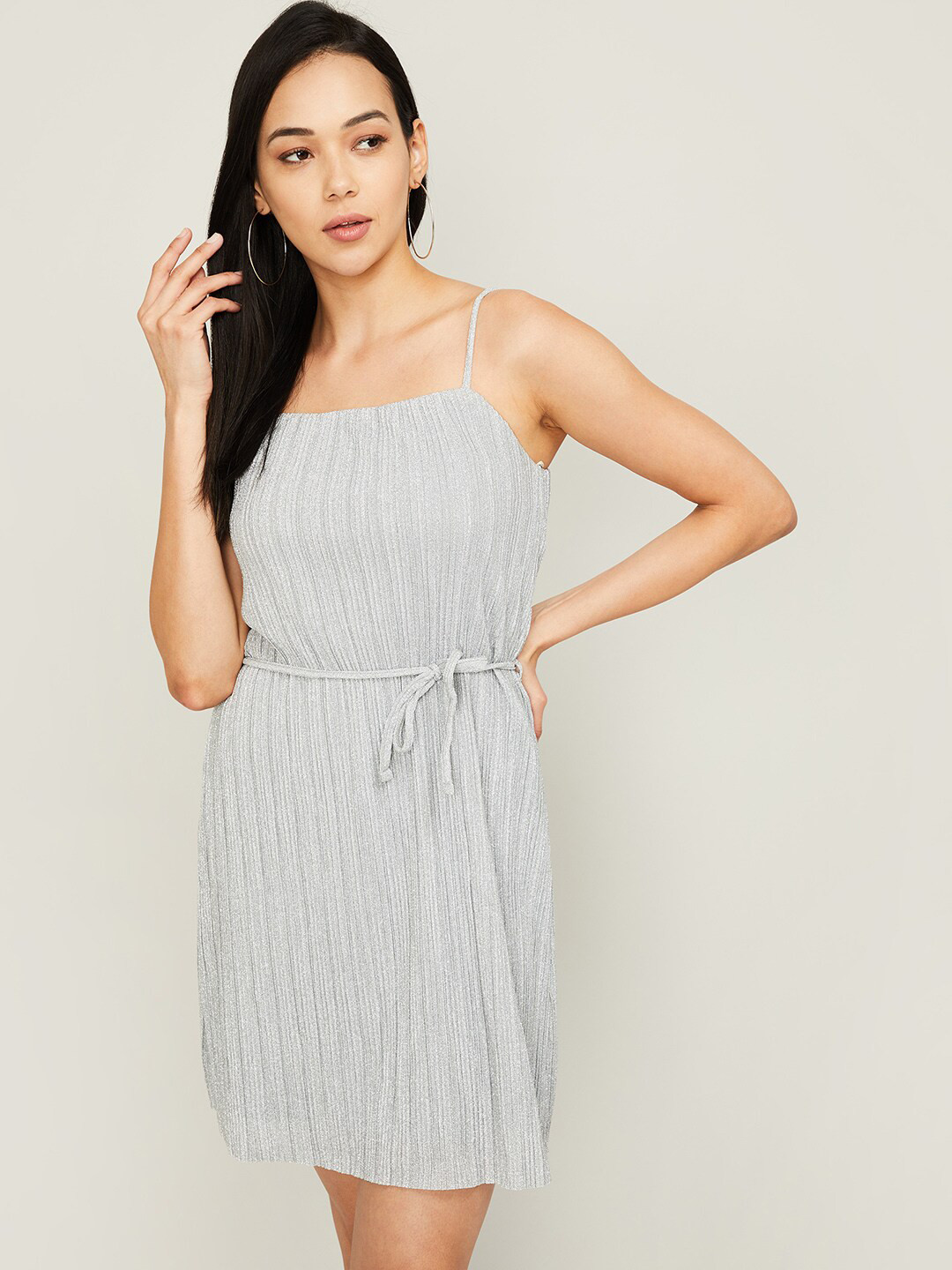 

Ginger by Lifestyle Women Silver-Toned Striped Dress