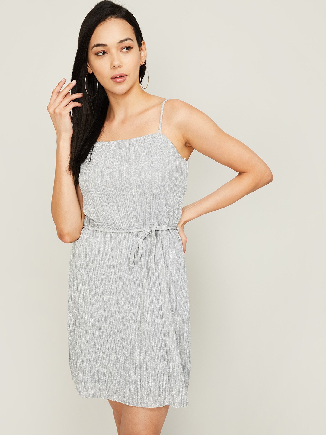 

Ginger by Lifestyle Silver-Toned Striped A-Line Dress