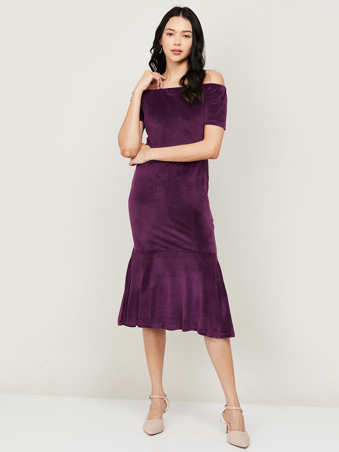 

CODE by Lifestyle Burgundy Off-Shoulder Drop-Waist Midi Dress