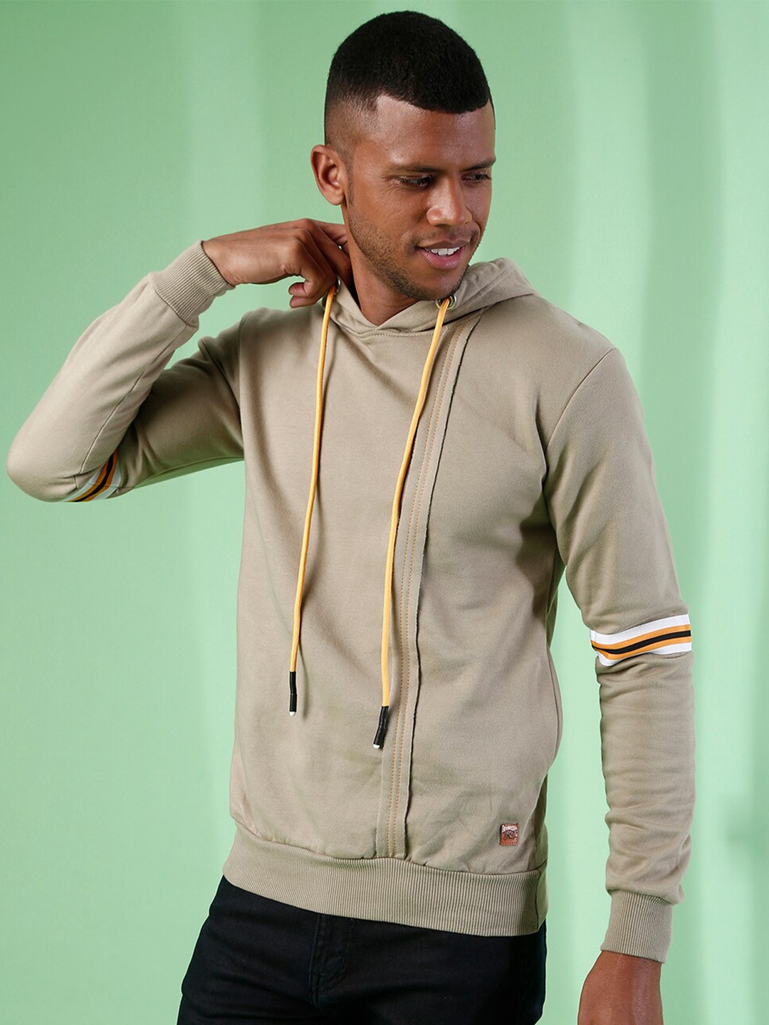 

Campus Sutra Men Beige Hooded Sweatshirt