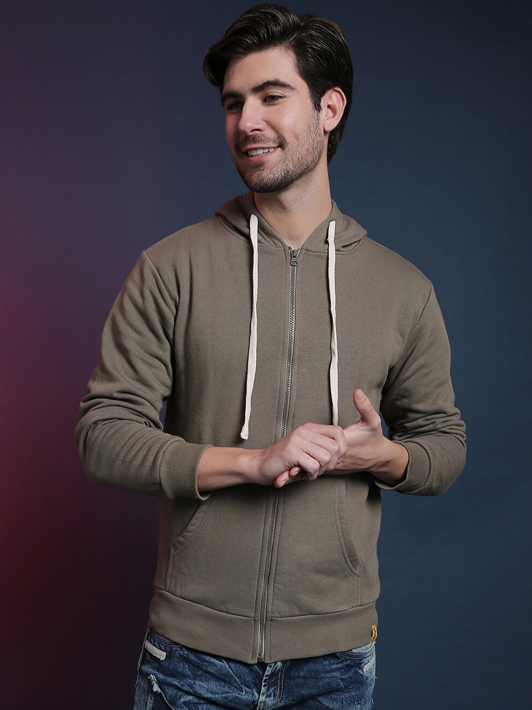 

Campus Sutra Men Olive Brown Hooded Sweatshirt