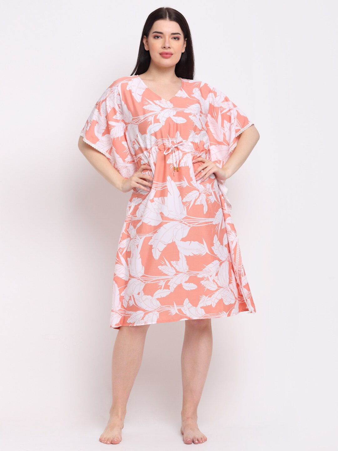 

EROTISSCH Peach-Coloured Printed Kaftan Nightdress