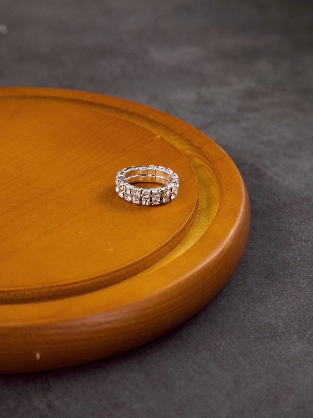 

anore Silver-Plated White Rhinestone-Studded Finger Ring