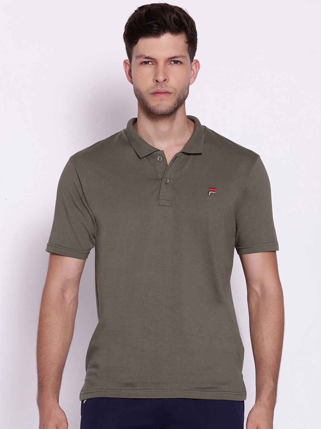 

FILA Men TERN Pure Cotton Polo Collar T-shirt, Green