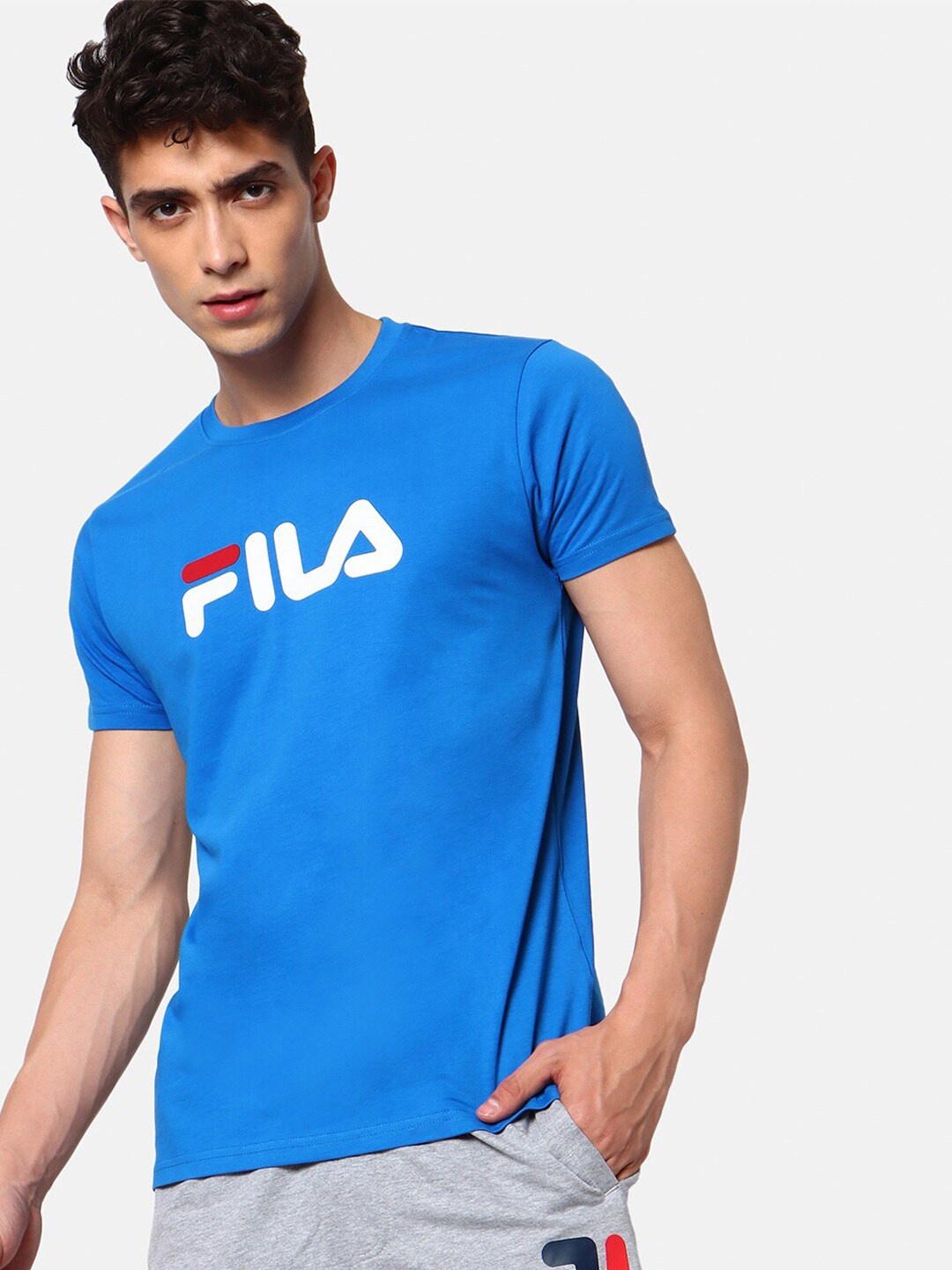

FILA Men Blue Typography Polo Collar T-shirt