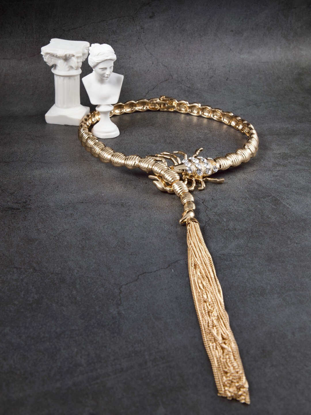 

anore Gold-Plated & White Gold-Plated CZ Studded Cleopatra Scorpion Necklace