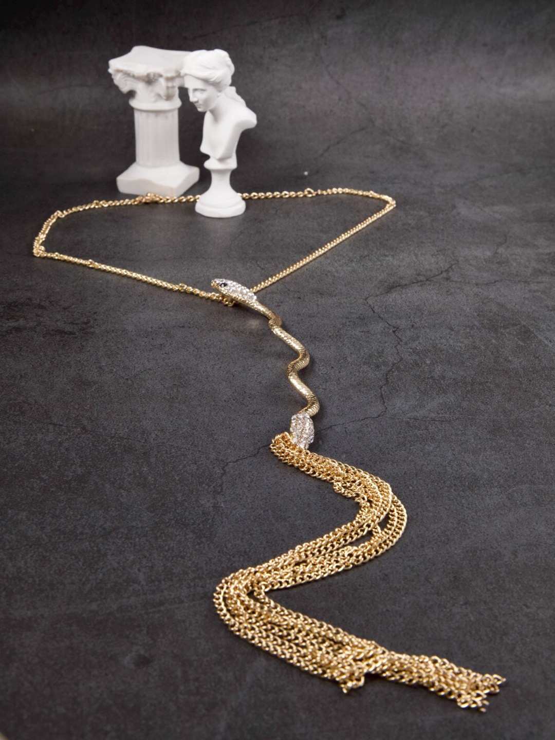 

anore Gold-Toned Gold-Plated Cleopatra Snake Pendant Statement Sweater Necklace