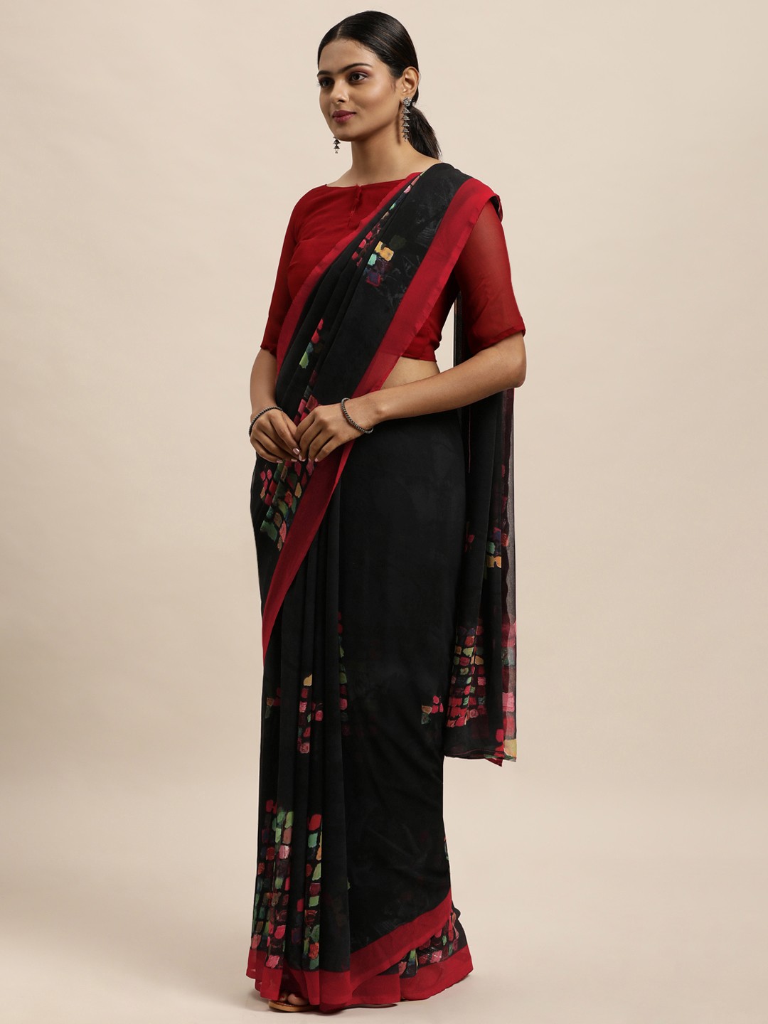 

KALINI Black Abstract Printed Saree