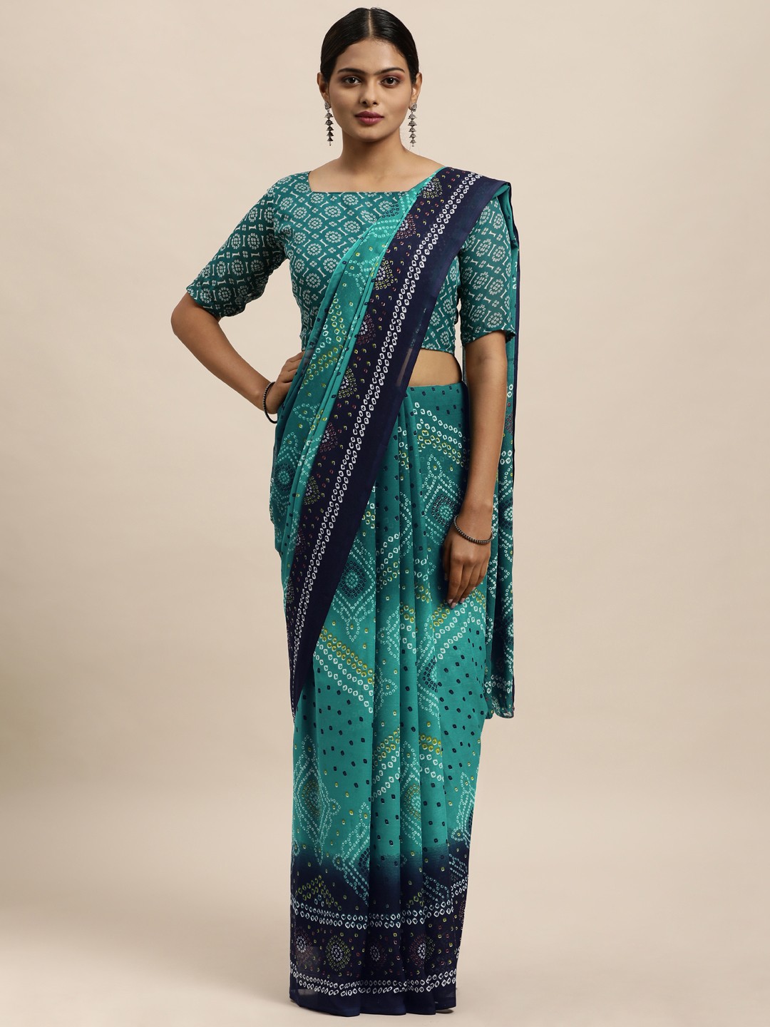 

KALINI Turquoise Blue Bandhani Saree