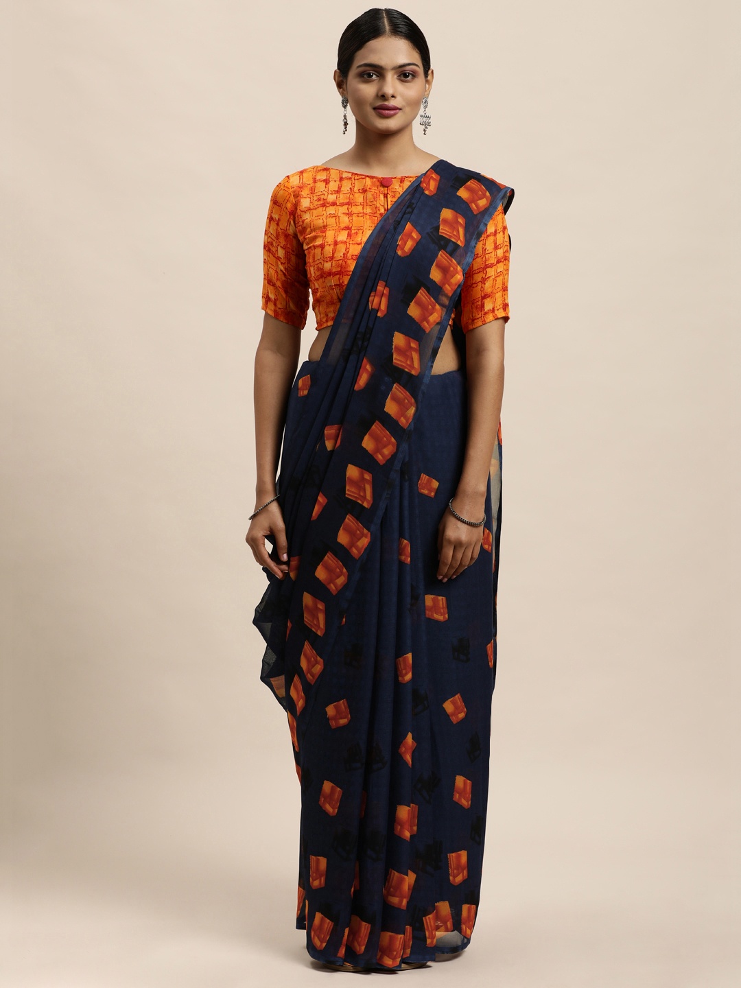 

KALINI Navy Blue Abstract Printed Saree