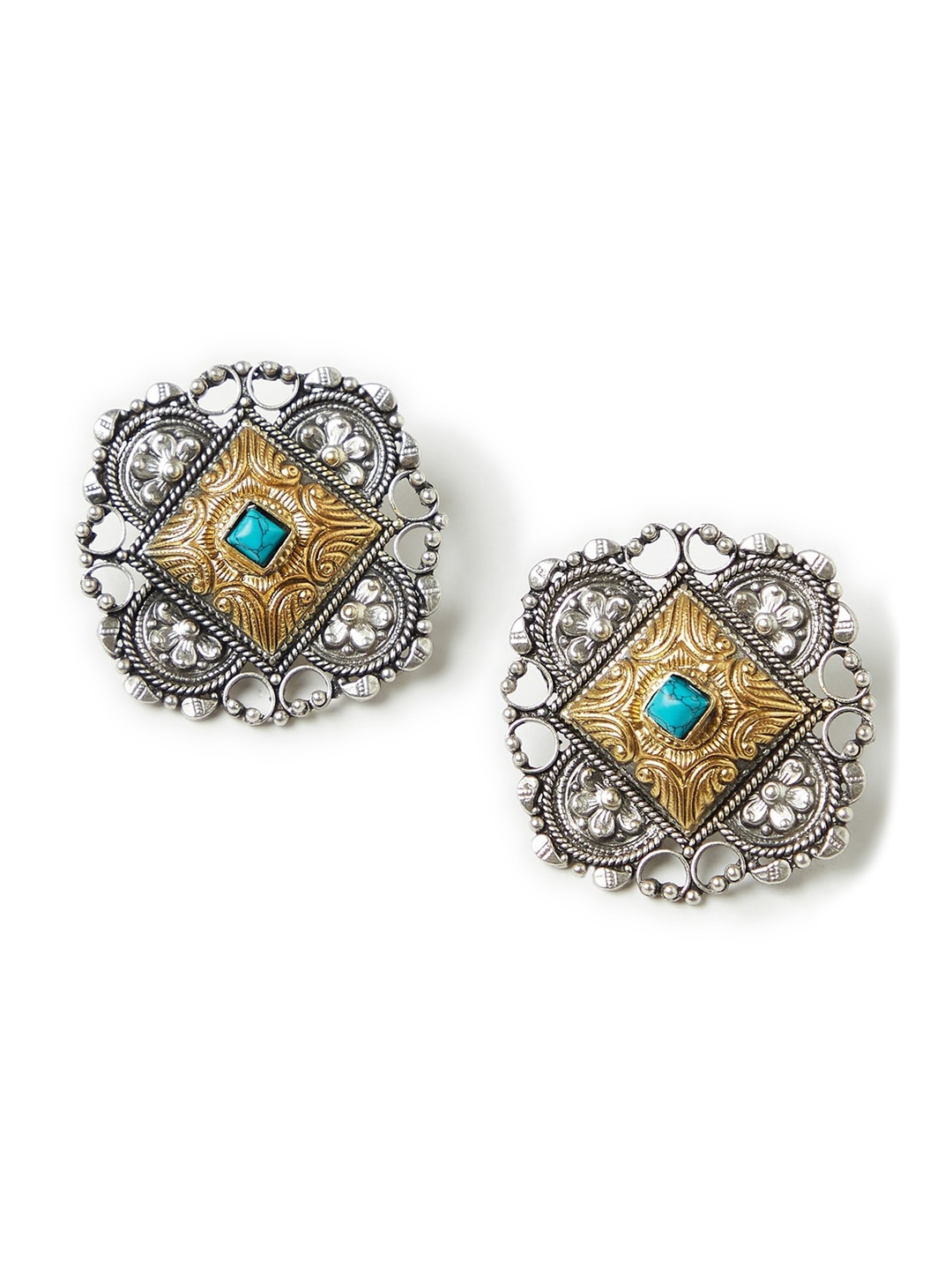 

Fabindia Gold-Toned Silver-Plated Sterling Silver Handcrafted Oversized Stud Earrings