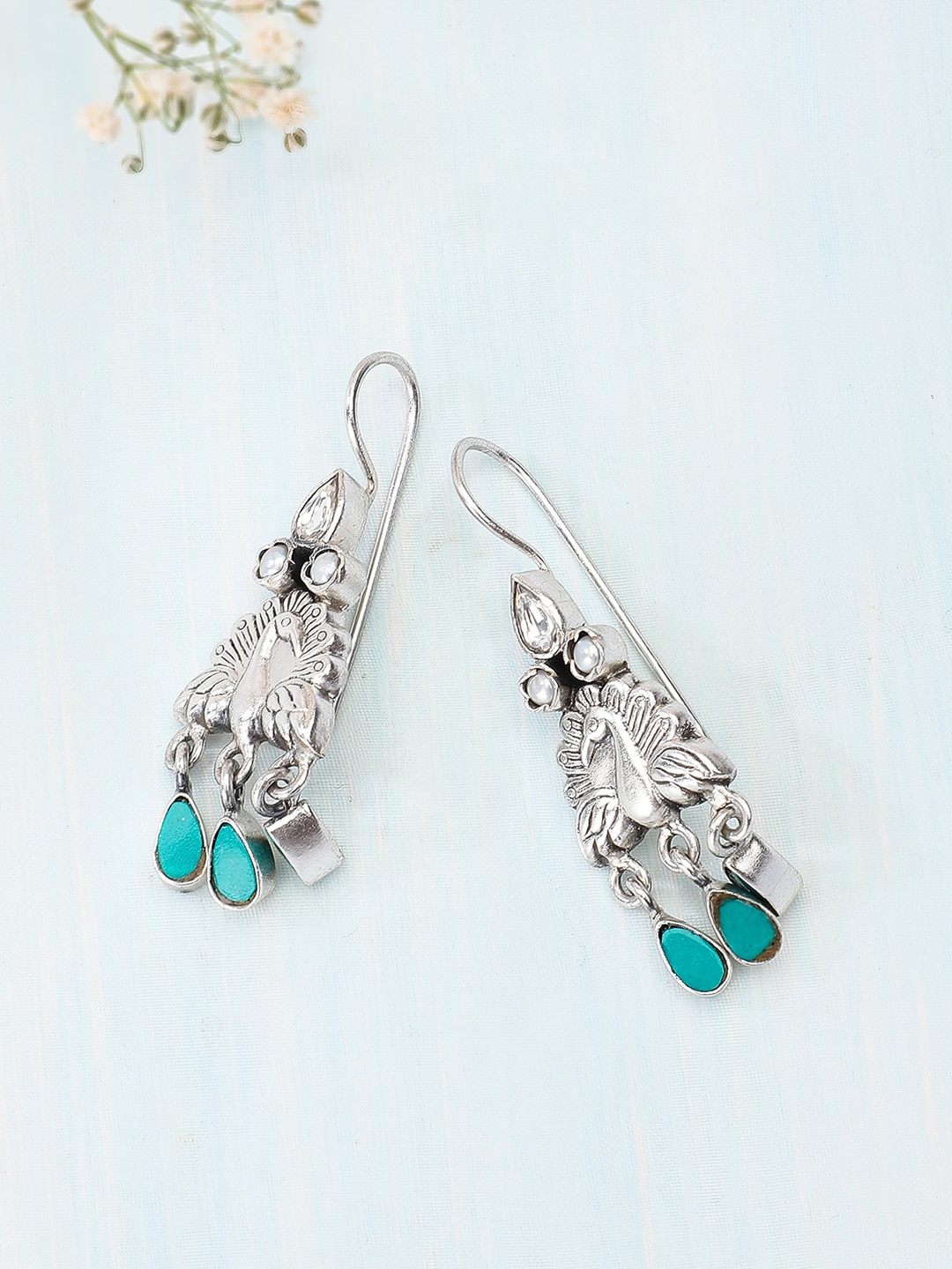 

Fabindia Blue Silver-Plated Handcrafted Contemporary Drop Earrings