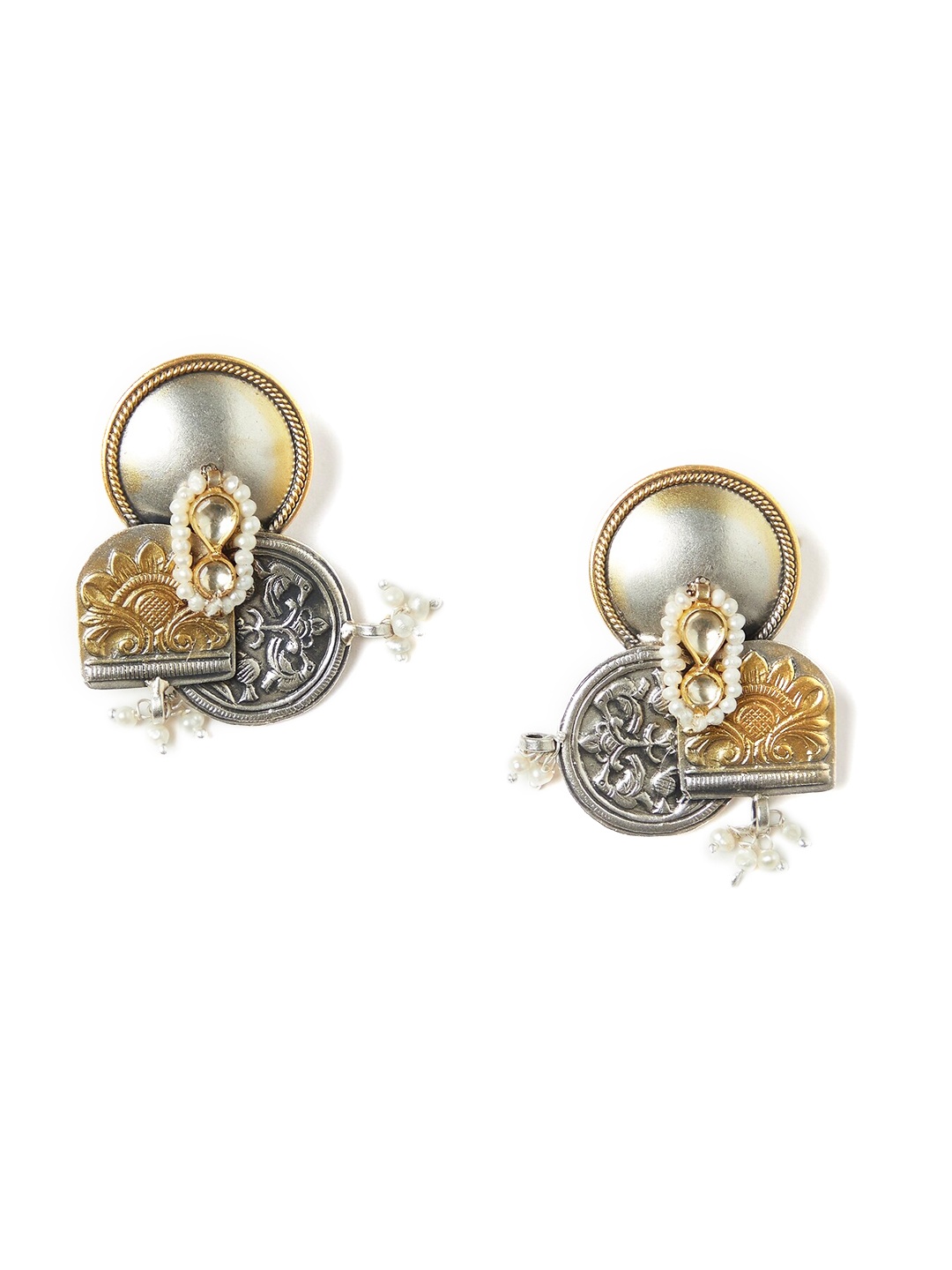

Fabindia Gold-Toned Silver-Plated Sterling Silver Handcrafted Oversized Stud Earrings