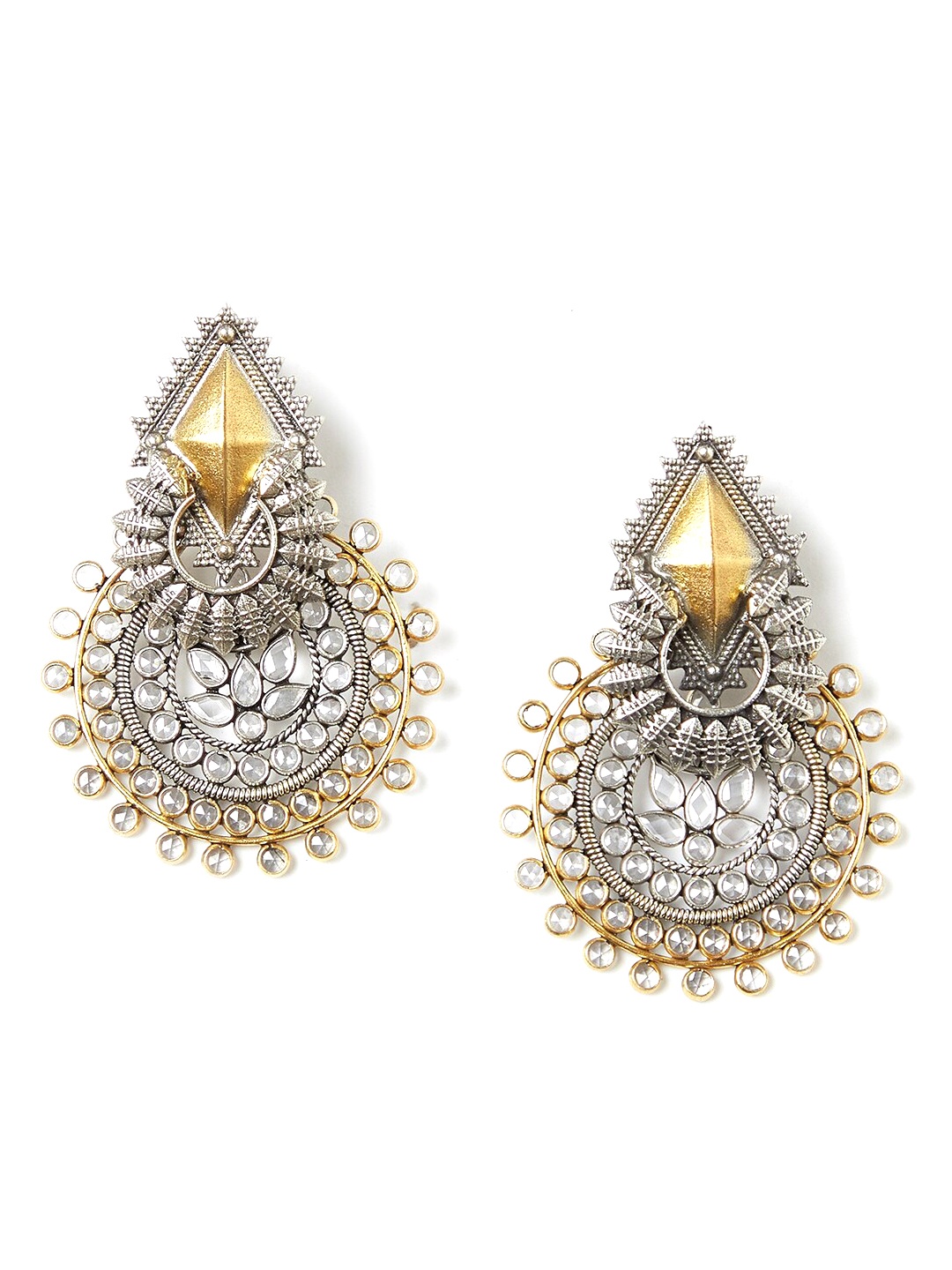 

Fabindia White & Gold-Toned Oxidized Silver-Plated Handcrafted Classic Drop Earrings