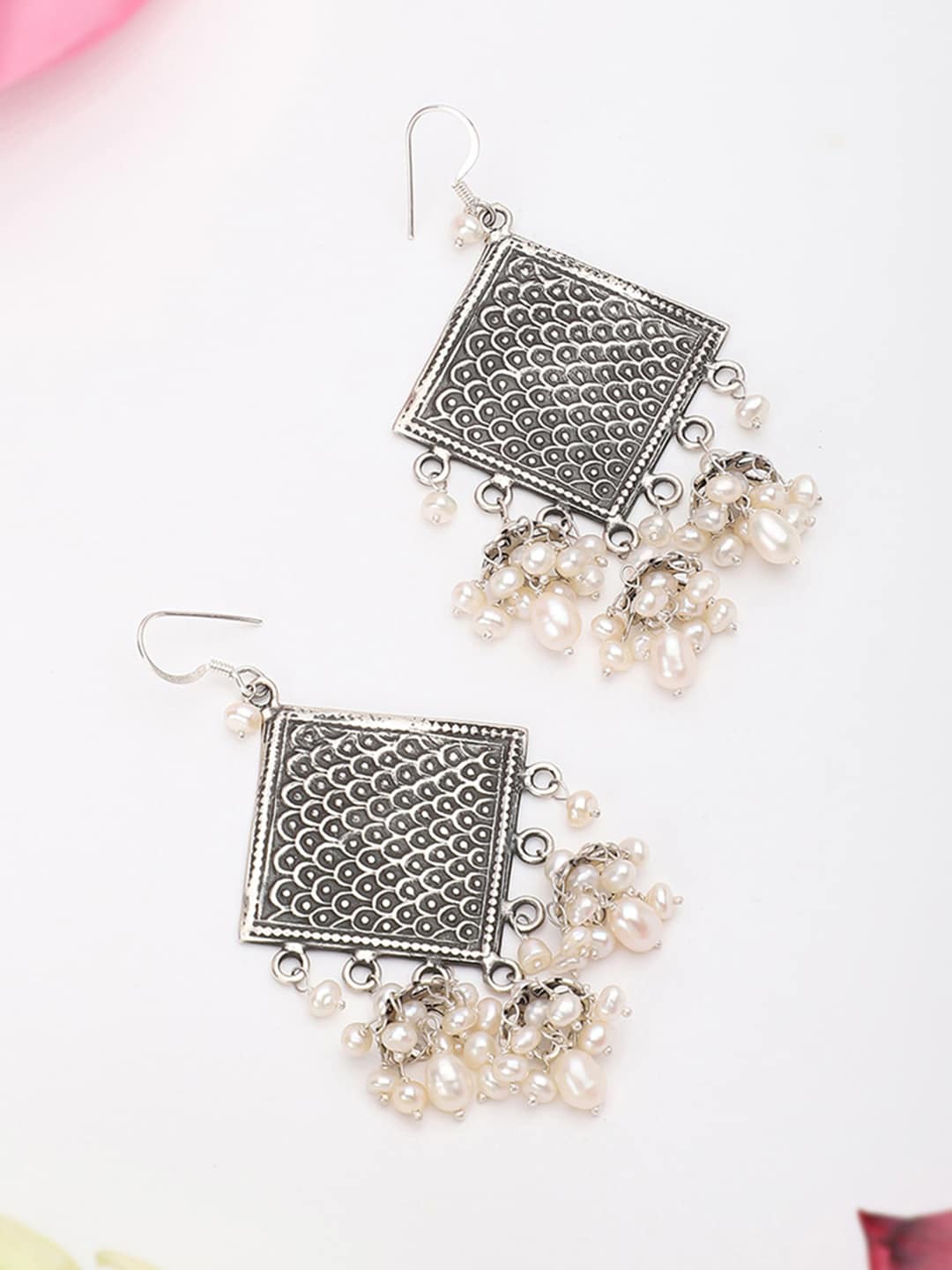 

Fabindia Silver-Plated Sterling Silver Handcrafted Square Drop Earrings