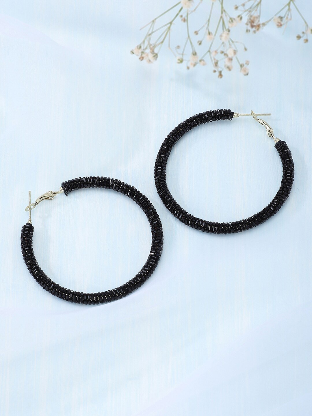 

Fabindia Black Beaded Handcrafted Circular Hoop Earrings