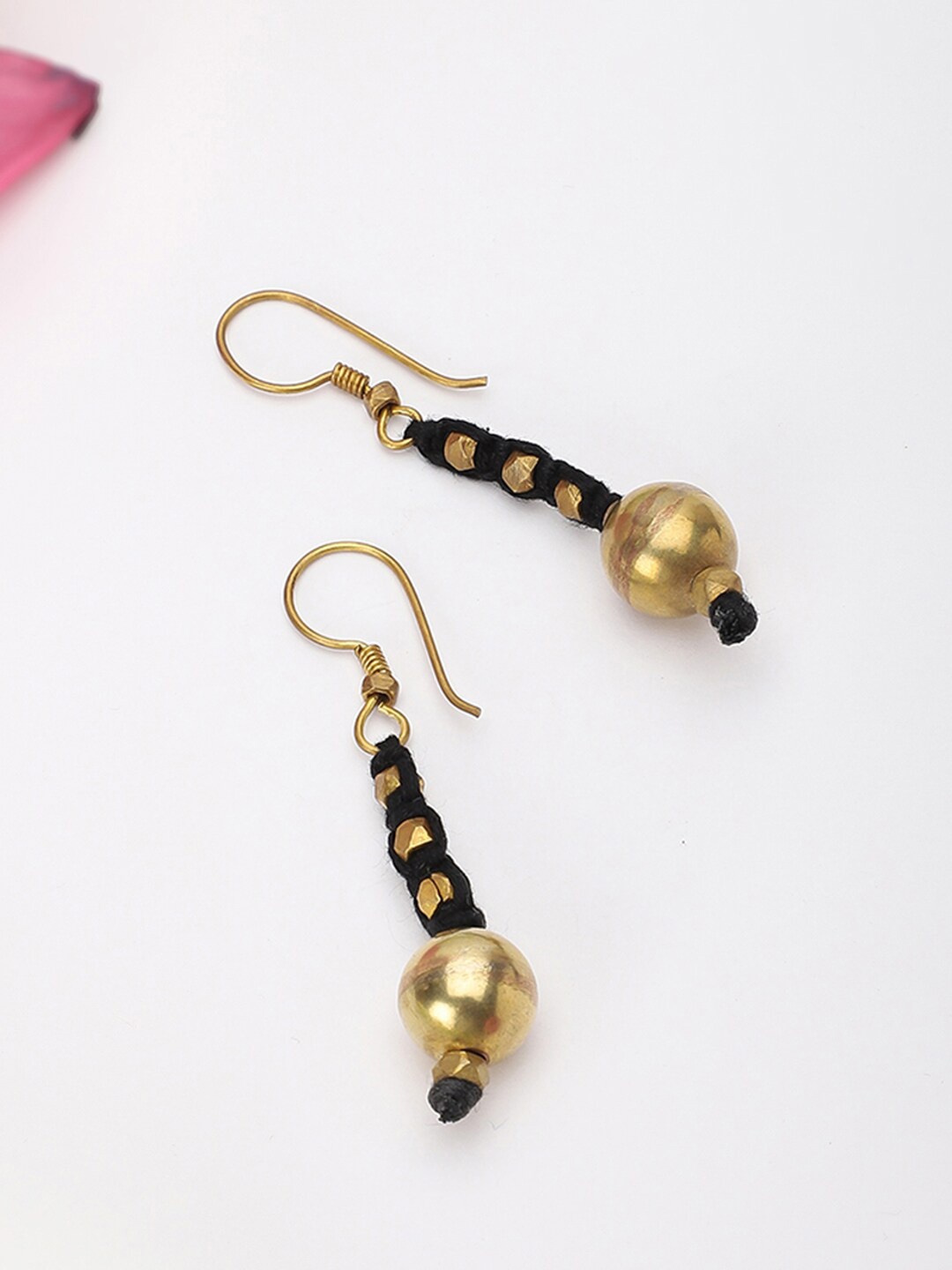 

Fabindia Black Gold-Plated Handcrafted Spherical Drop Earrings