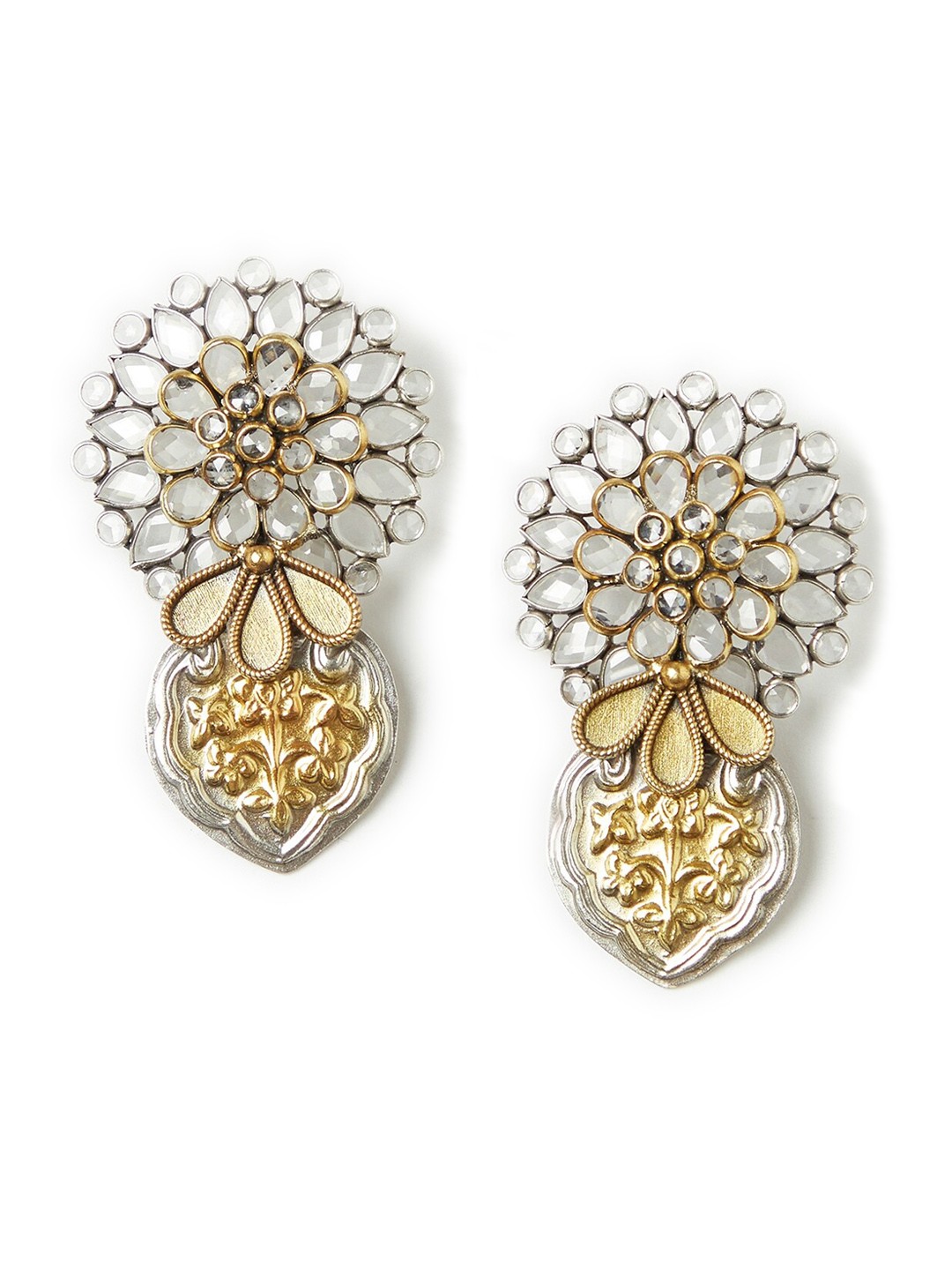 

Fabindia White & Gold-Toned Silver-Plated Handcrafted Floral Drop Earrings