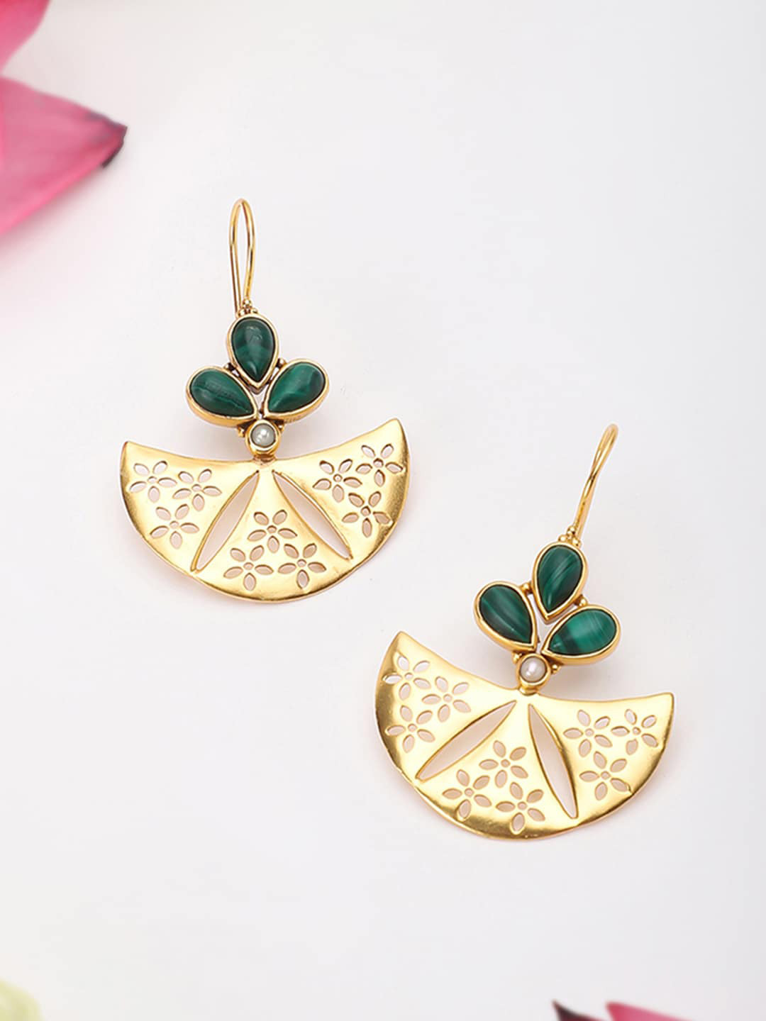 

Fabindia Green Gold-Plated Sterling Silver Handcrafted Crescent Shape Drop Earrings