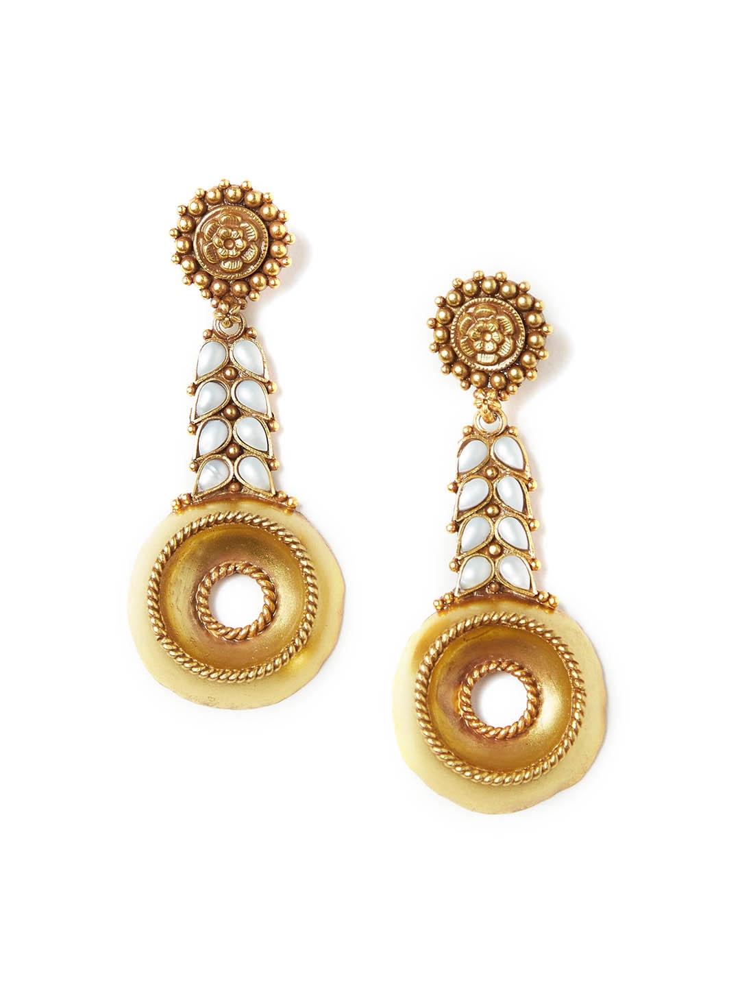 

Fabindia Gold-Plated Sterling Silver Handcrafted Circular Shape Drop Earrings