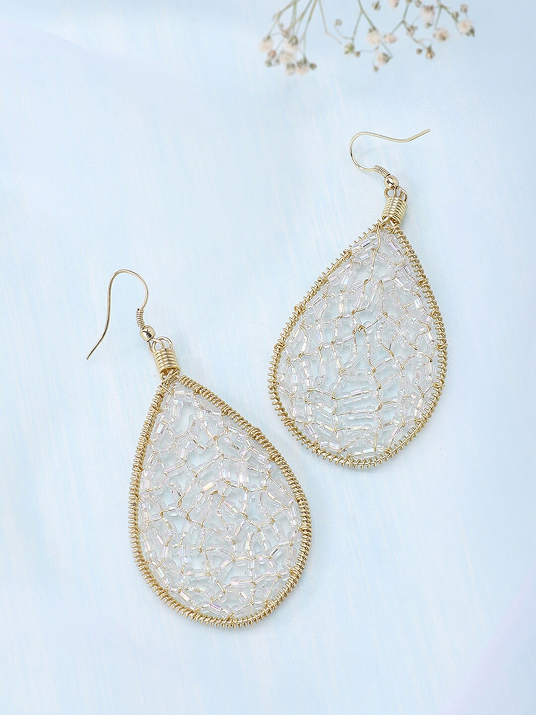 

Fabindia White Beaded Teardrop Shaped Drop Earrings