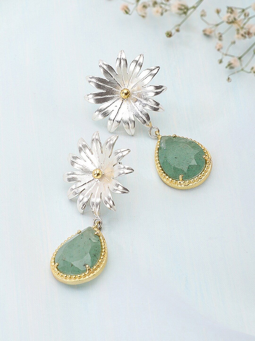

Fabindia Silver-Plated Floral Drop Earrings