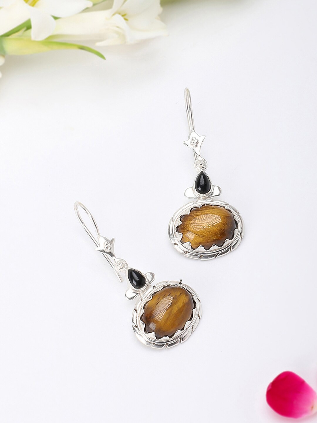 

Fabindia Brown Silver-Plated Handcrafted Contemporary Drop Earrings