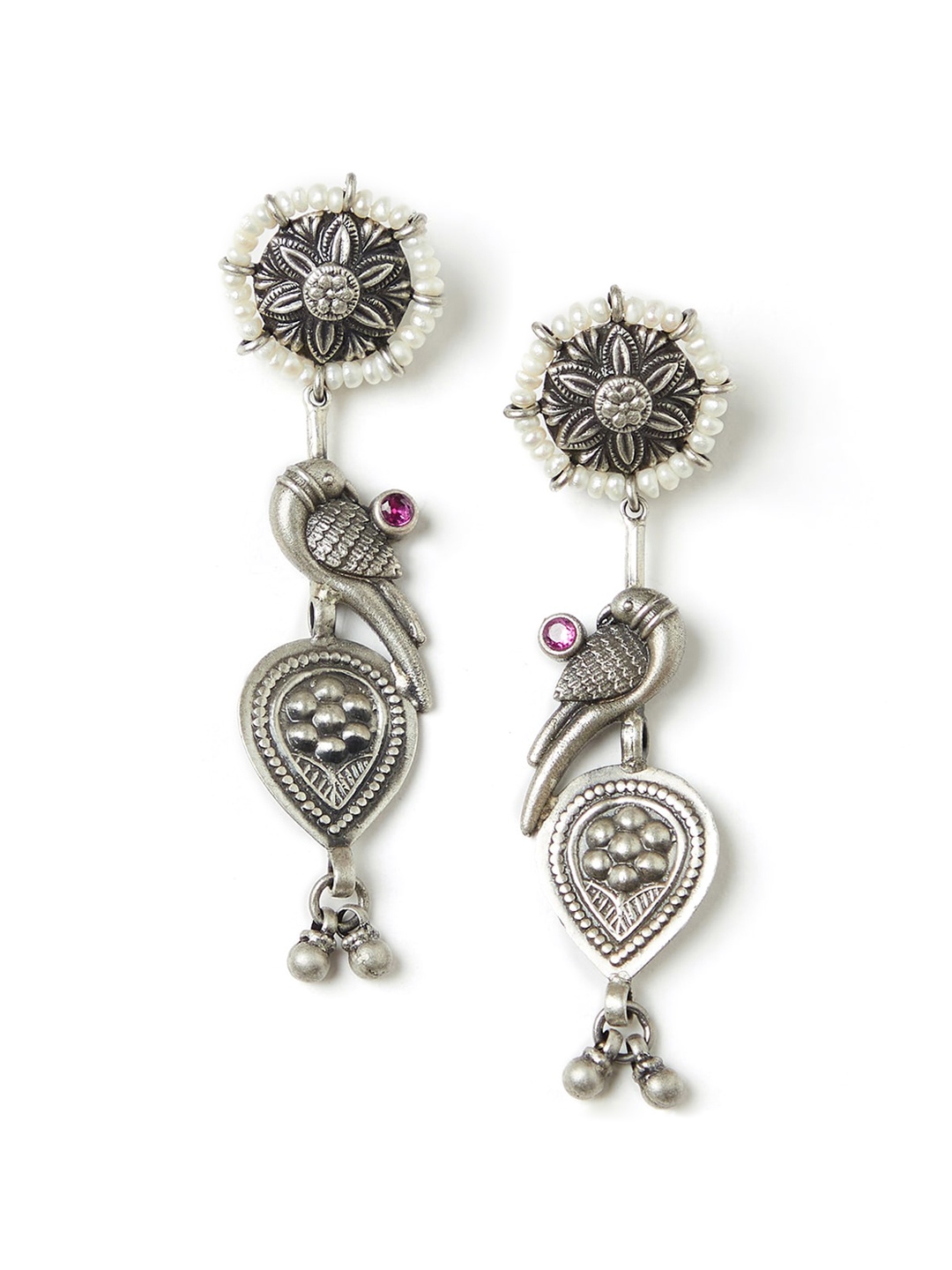

Fabindia Oxidized Silver-Plated Handcrafted Peacock Shaped Drop Earrings