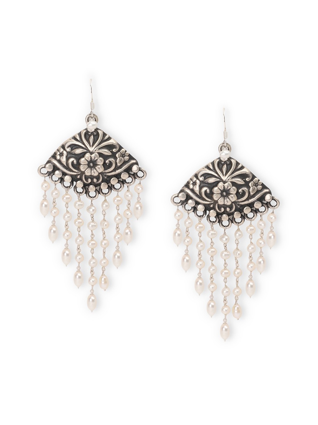 

Fabindia White Oxidized Silver-Plated Handcrafted Contemporary Drop Earrings