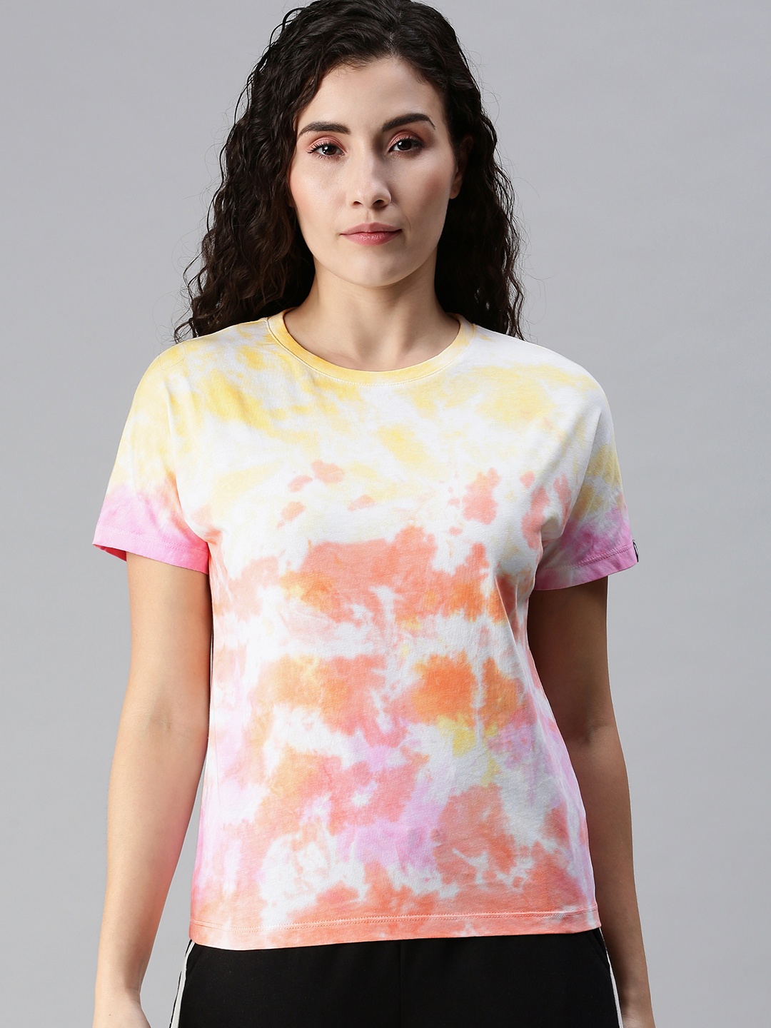 

The Souled Store Women Multicoloured Tie and Dye Dyed Extended Sleeves T-shirt, Multi