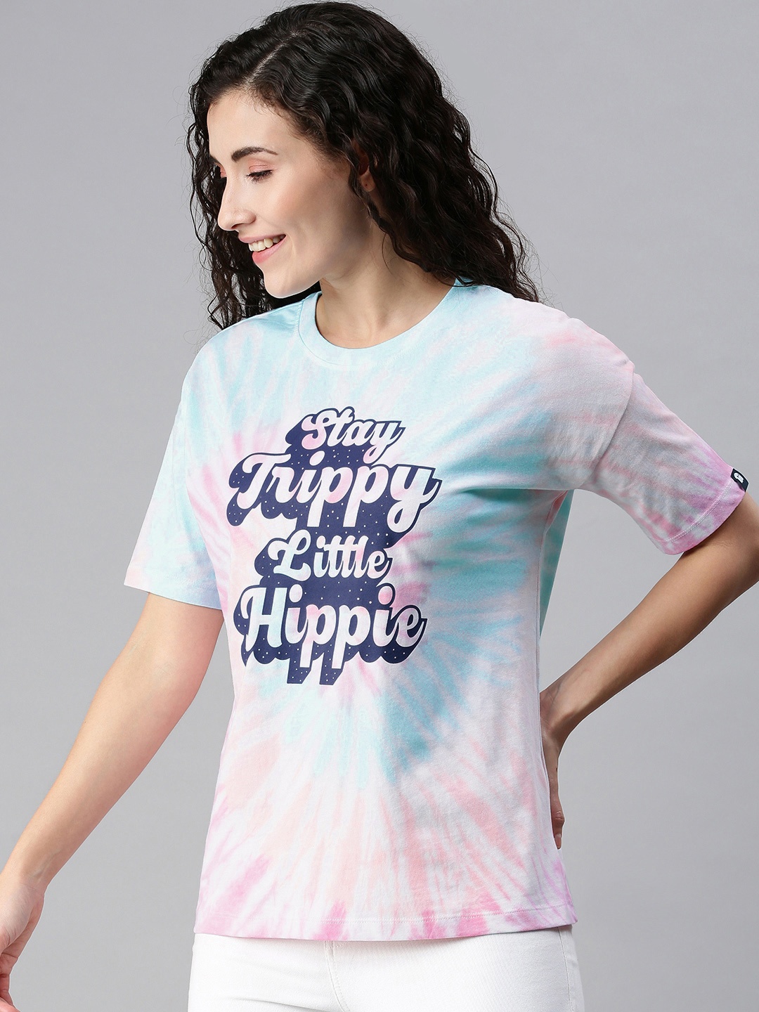 

The Souled Store Women Blue & White Typography Printed Drop-Shoulder Sleeves T-shirt