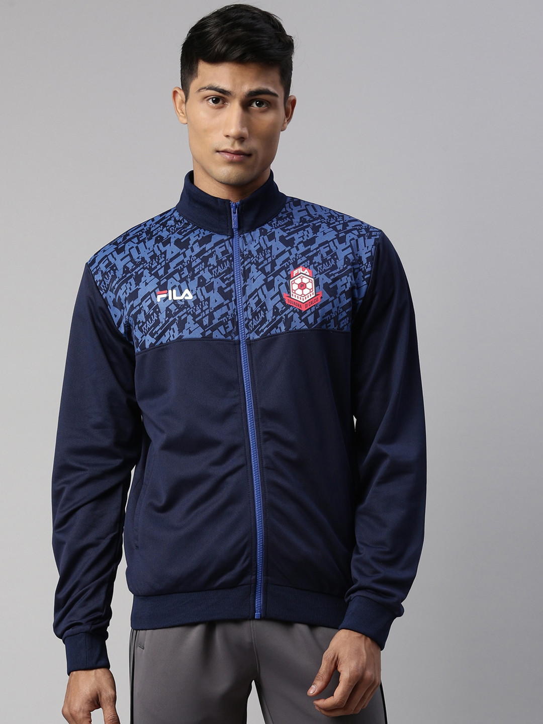 

FILA Men Navy Blue Geometric Running Sporty Jacket