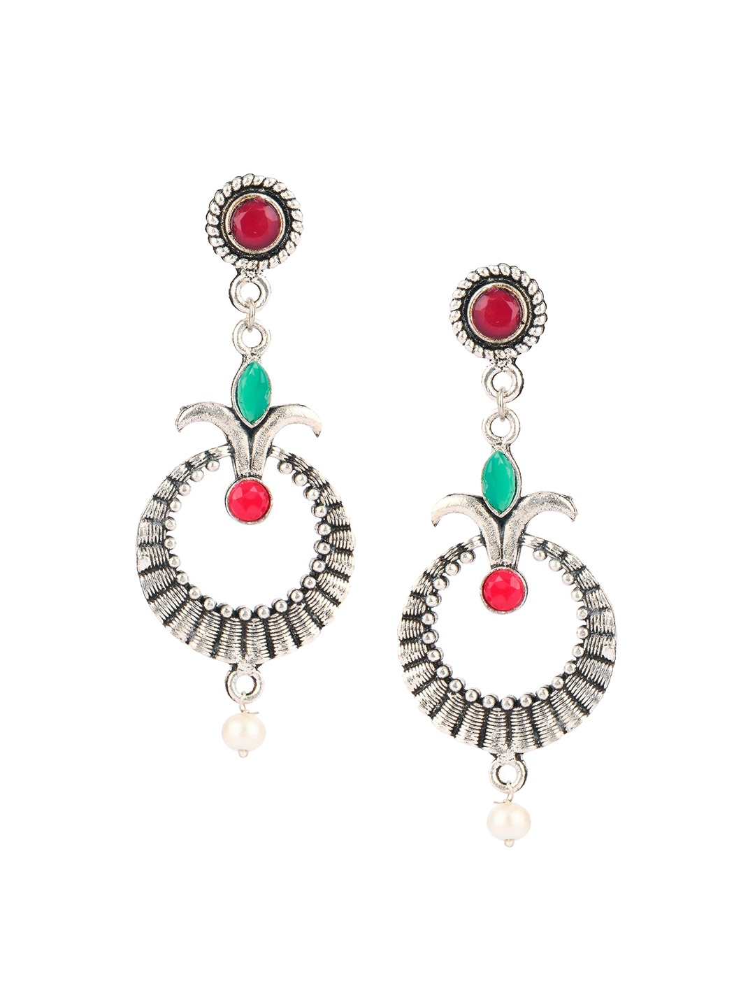 

DESI COLOUR Silver-Toned Circular Drop Earrings