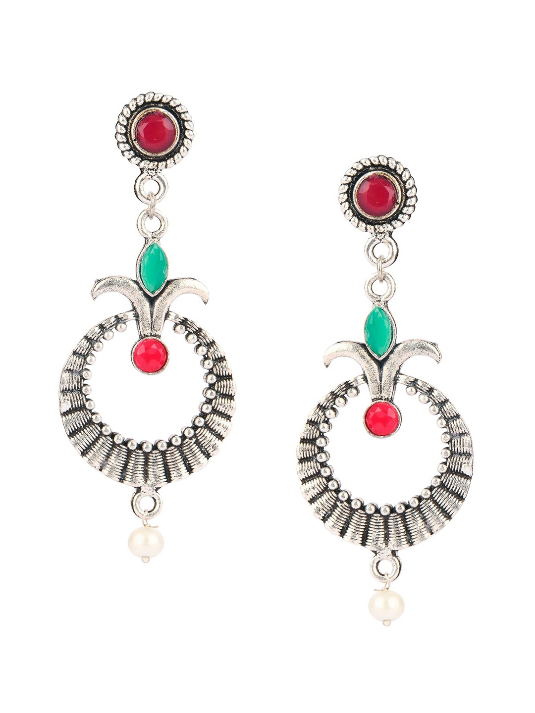 

DESI COLOUR Silver-Toned Dome Shaped Drop Earrings