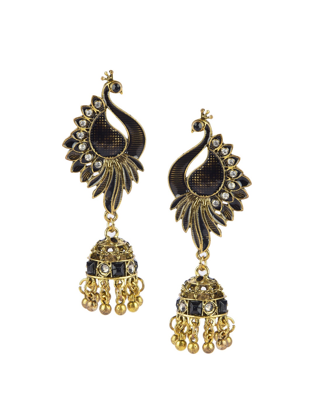 

DESI COLOUR Black Peacock Shaped Jhumkas Earrings