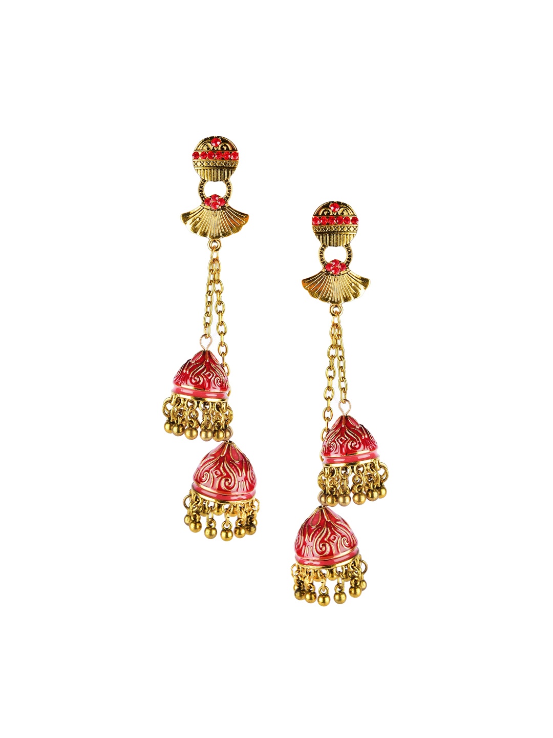 

DESI COLOUR Red Contemporary Jhumkas Earrings