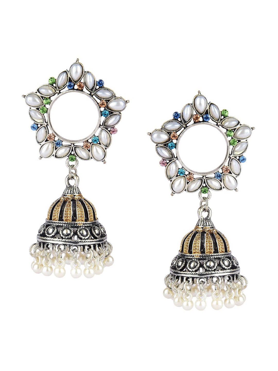 

DESI COLOUR Multicoloured Dome Shaped Jhumkas Earrings, Multi
